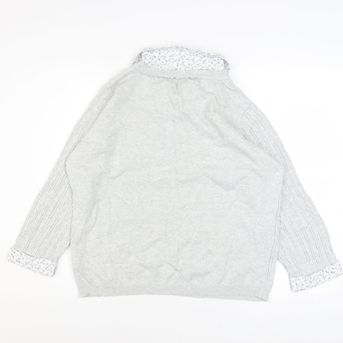 Jessica Graaf Womens Grey Size 16 V-Neck Cable Knit Cotton Jumper