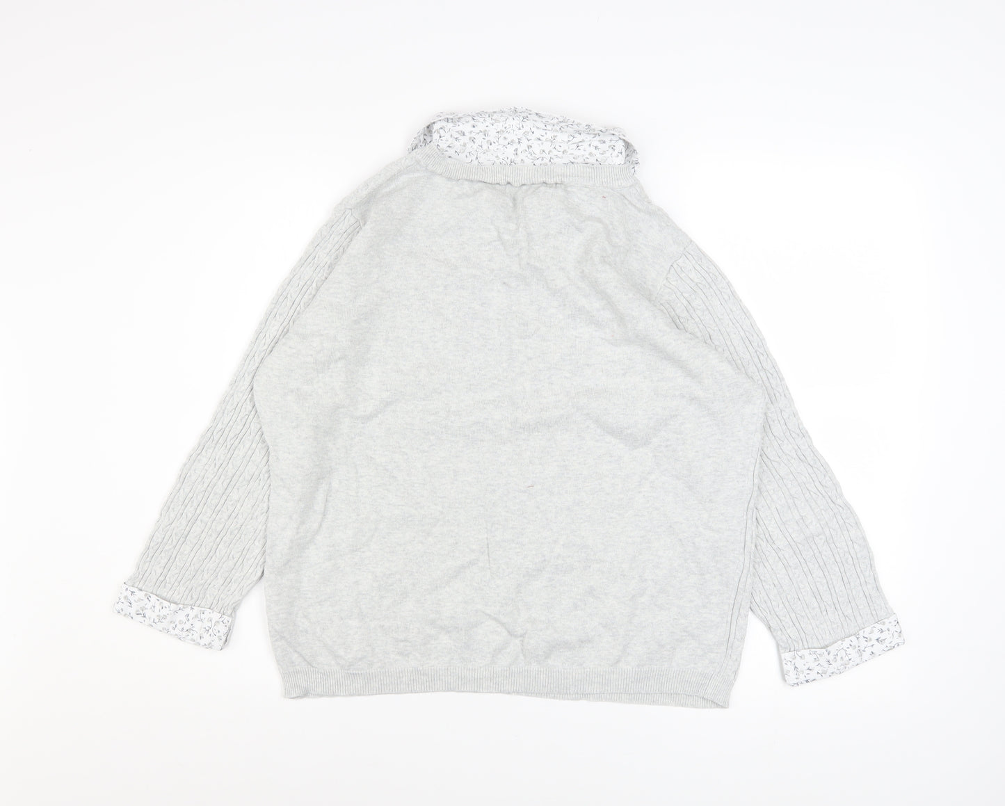 Jessica Graaf Womens Grey Size 16 V-Neck Cable Knit Cotton Jumper