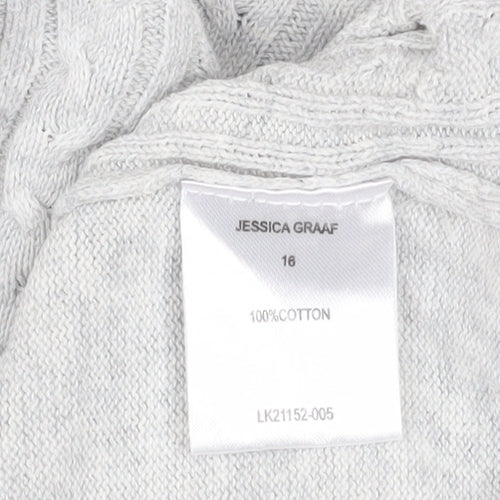 Jessica Graaf Womens Grey Size 16 V-Neck Cable Knit Cotton Jumper