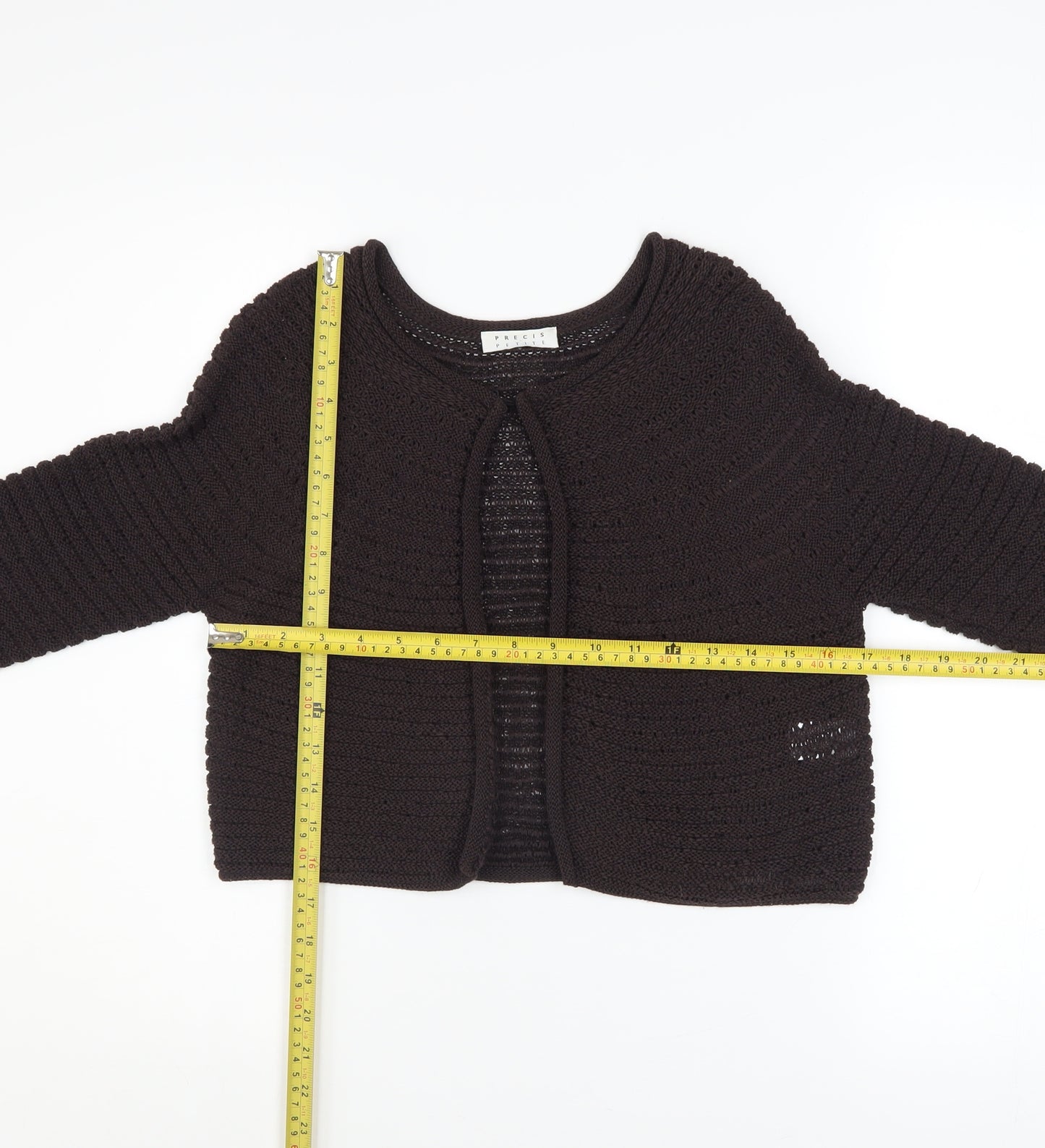 Precis Petite Women's Brown Open Knit Cardigan Size S Petite