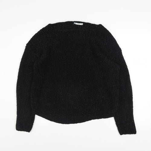 Zara Women Black Knit Pullover Jumper Size L Long Sleeve