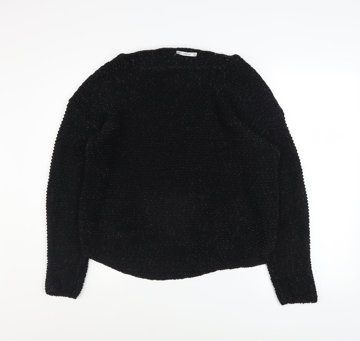 Zara Women Black Knit Pullover Jumper Size L Long Sleeve