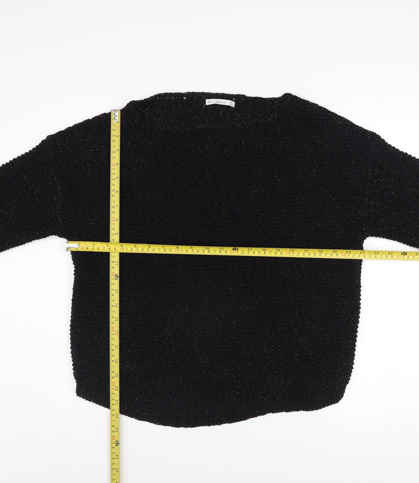 Zara Women Black Knit Pullover Jumper Size L Long Sleeve
