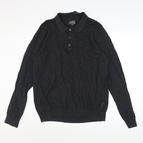 Peter Werth Men's Black Cotton Long Sleeve Button-Up Polo Shirt Size L