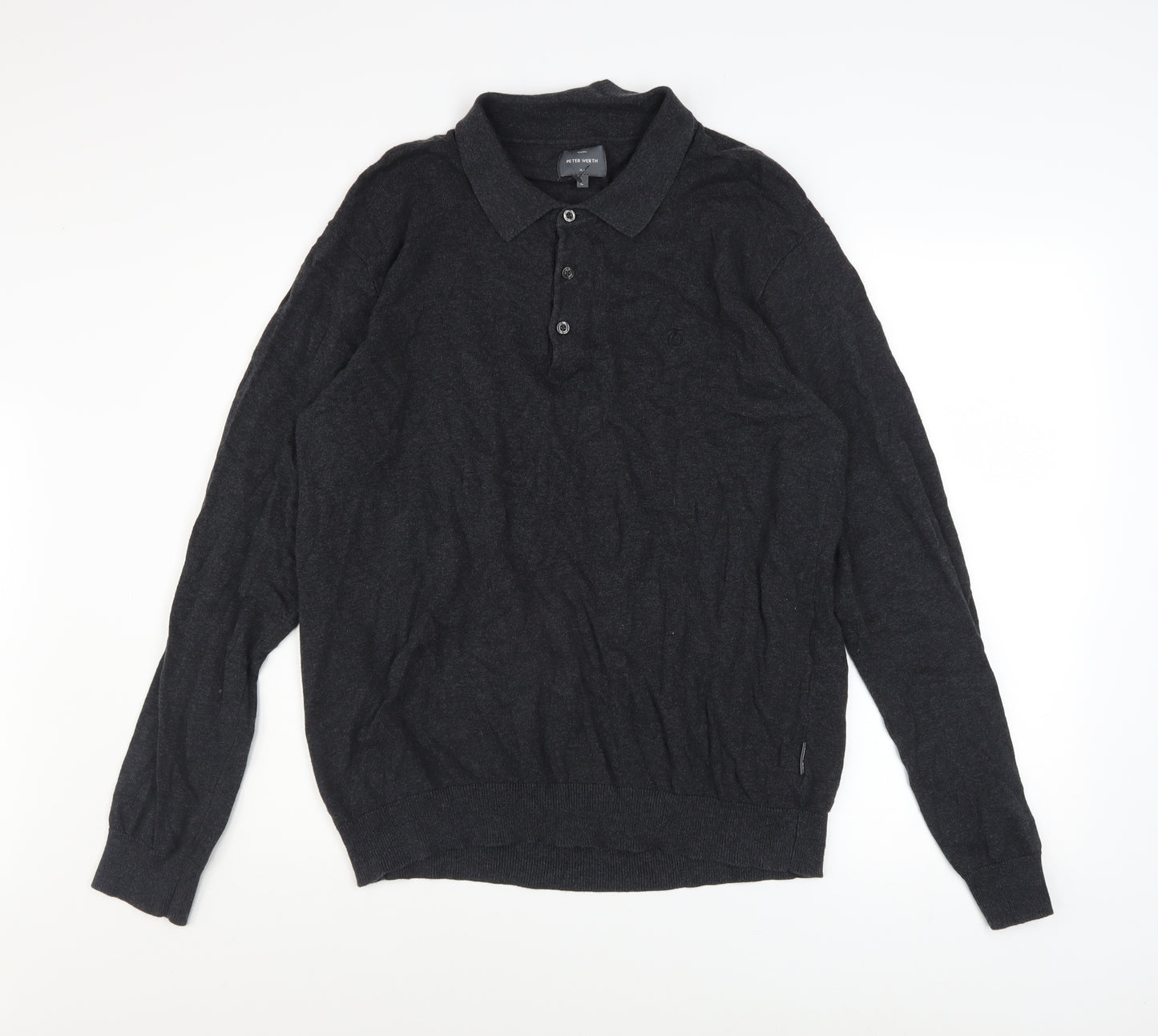 Peter Werth Men's Black Cotton Long Sleeve Button-Up Polo Shirt Size L