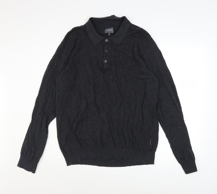 Peter Werth Men's Black Cotton Long Sleeve Button-Up Polo Shirt Size L