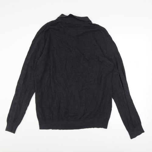Peter Werth Men's Black Cotton Long Sleeve Button-Up Polo Shirt Size L