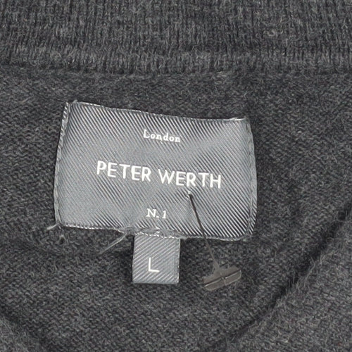 Peter Werth Men's Black Cotton Long Sleeve Button-Up Polo Shirt Size L