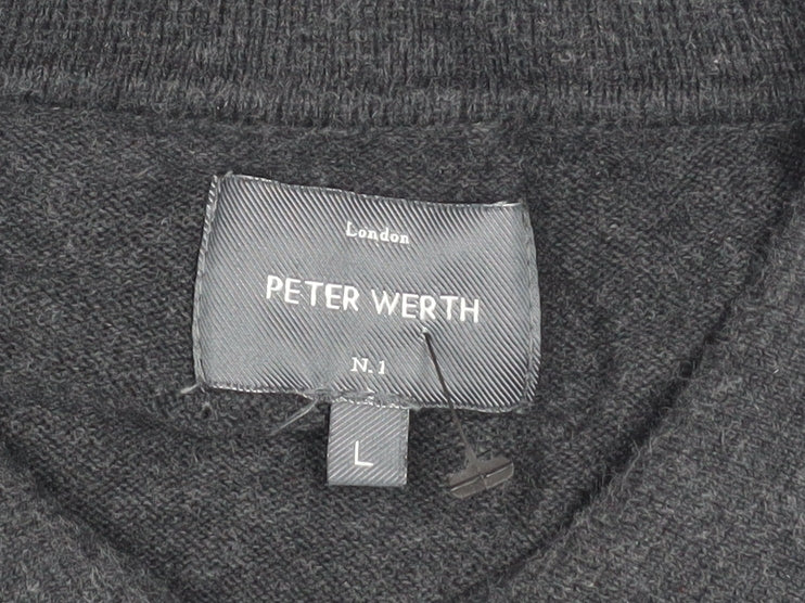 Peter Werth Men's Black Cotton Long Sleeve Button-Up Polo Shirt Size L