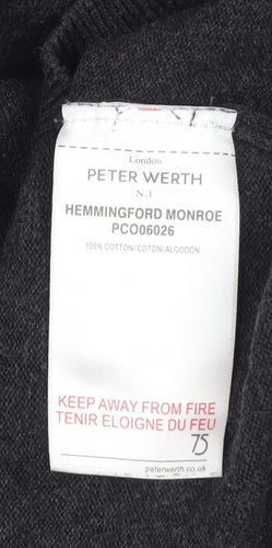 Peter Werth Men's Black Cotton Long Sleeve Button-Up Polo Shirt Size L