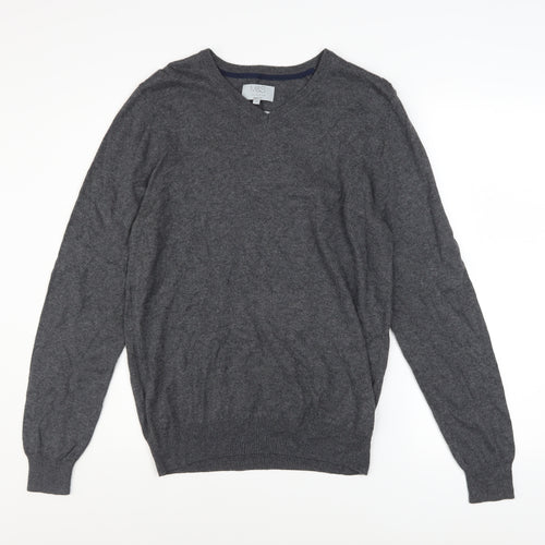 Marks and Spencer Men’s Grey V-Neck Cotton Blend Pullover Jumper S