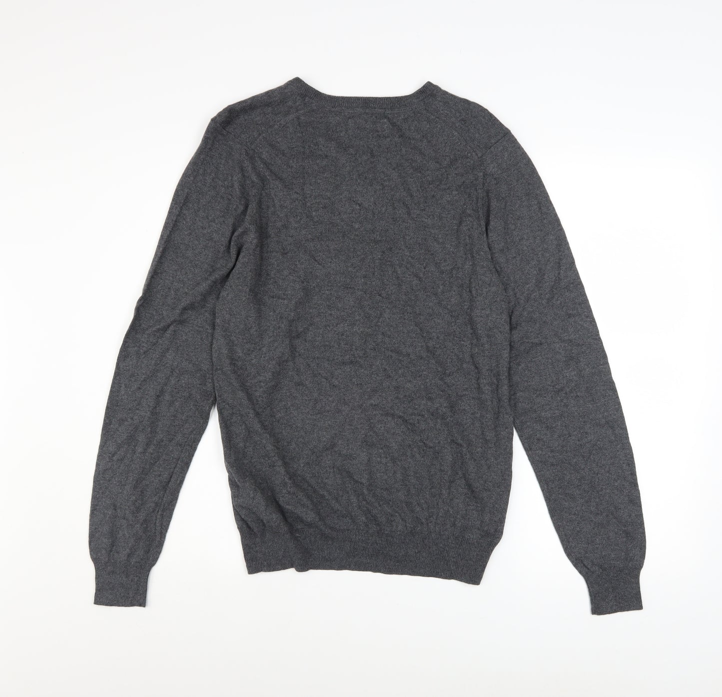 Marks and Spencer Men’s Grey V-Neck Cotton Blend Pullover Jumper S