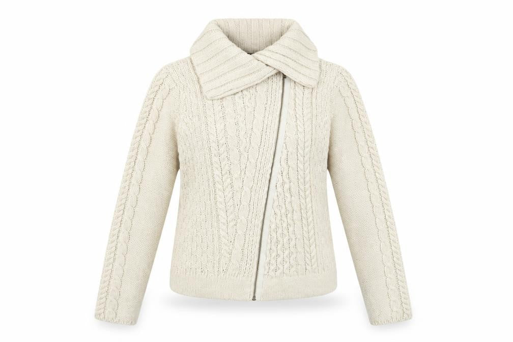 Front view of Topshop Women’s Ivory Cable Knit Zip Jacket UK 12