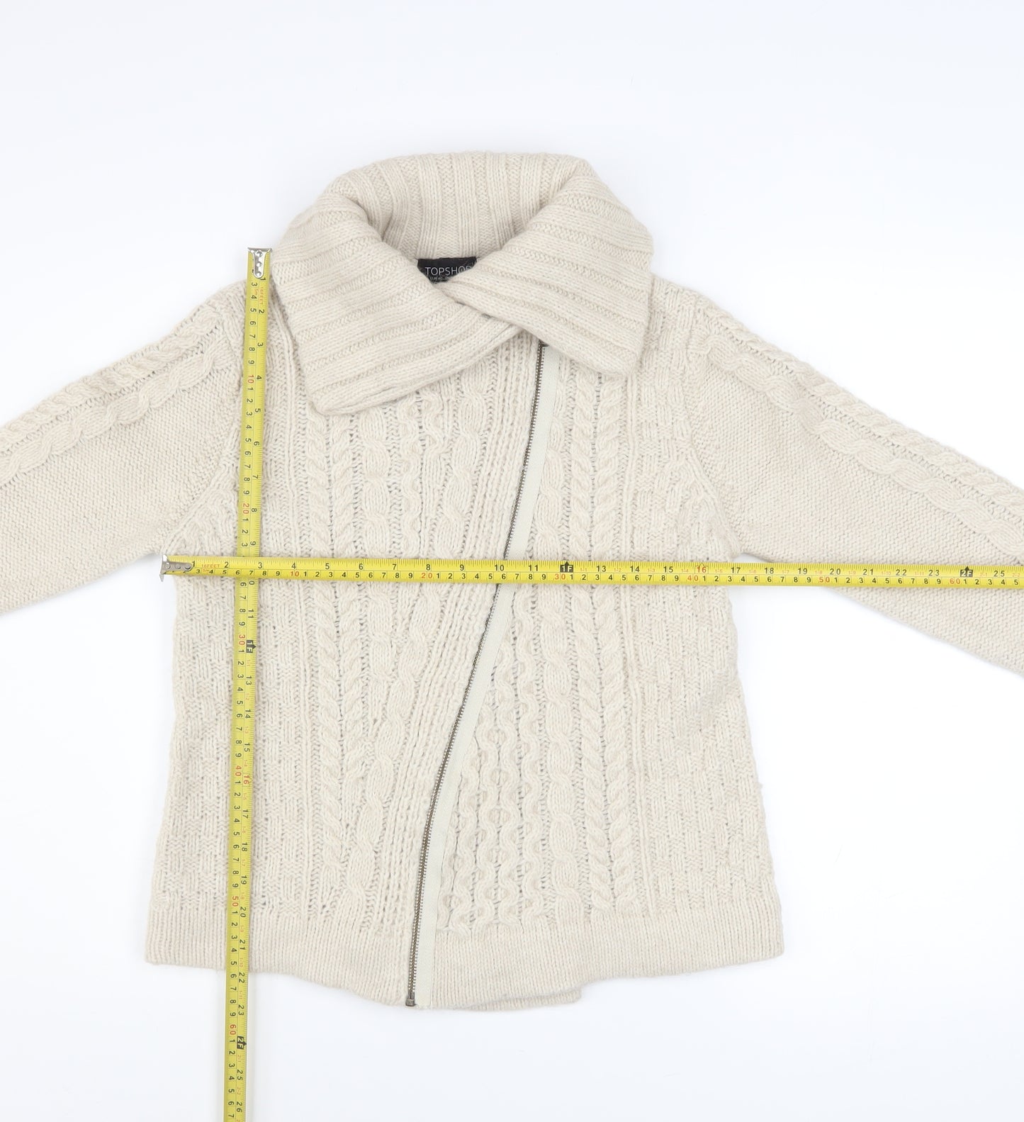 Topshop Women’s Ivory Cable Knit Zip Jacket UK 12