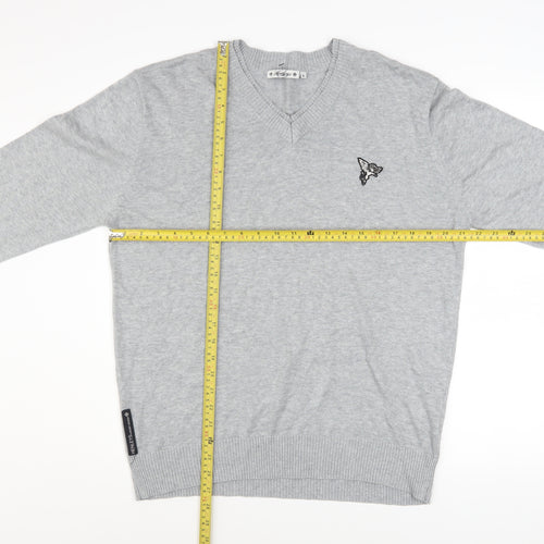 Henleys Men's Grey V-Neck Cotton Blend Pullover Jumper Size L