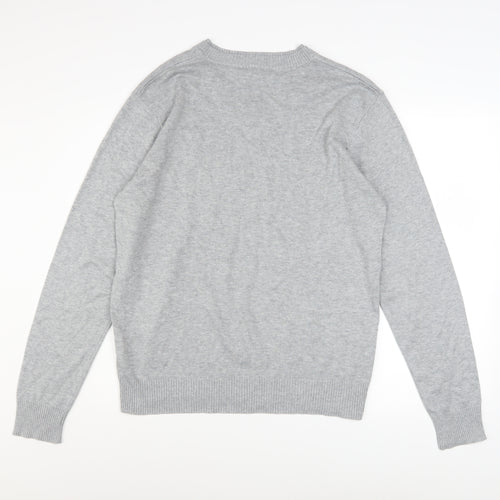 Henleys Men's Grey V-Neck Cotton Blend Pullover Jumper Size L
