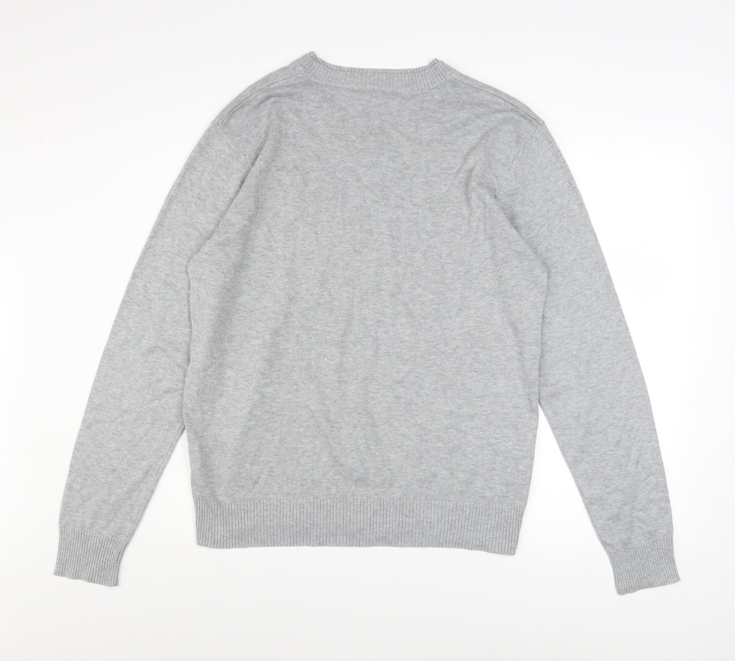 Henleys Men's Grey V-Neck Cotton Blend Pullover Jumper Size L