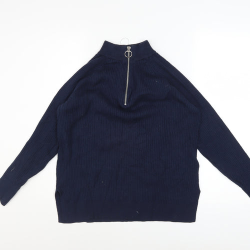 Marks and Spencer Womens Blue Knit 1/2 Zip High Neck Jumper Size M