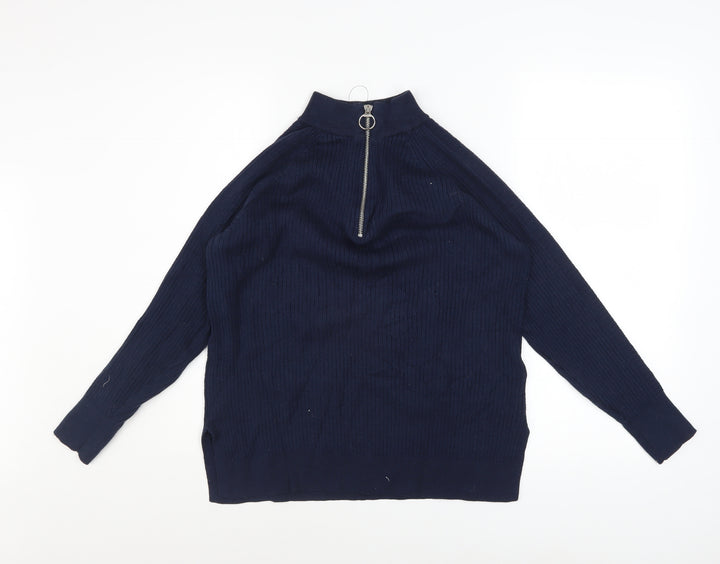 Marks and Spencer Womens Blue Knit 1/2 Zip High Neck Jumper Size M