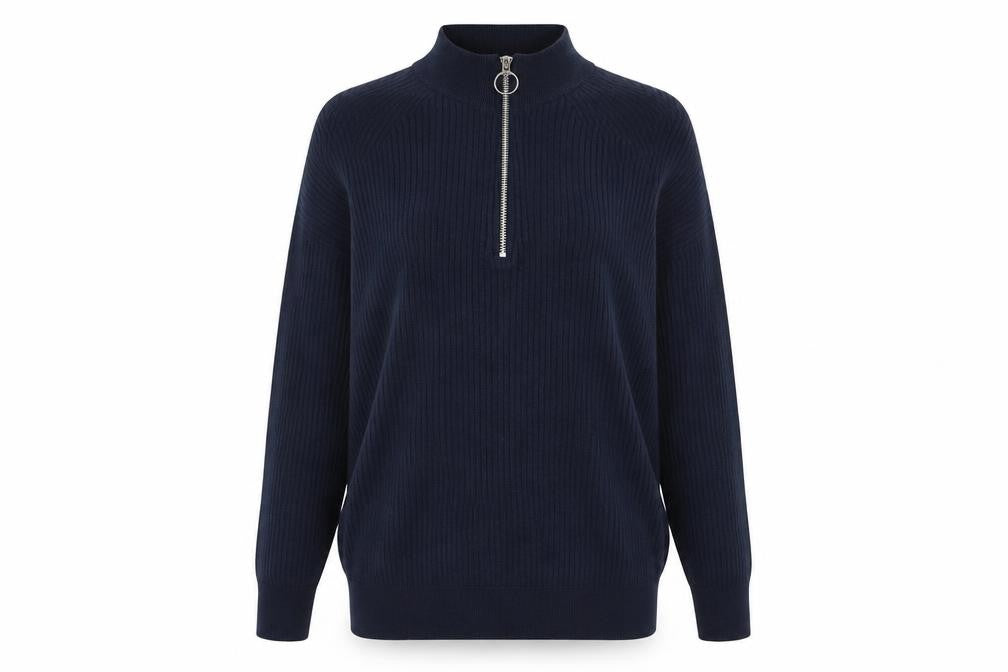 Marks and Spencer Womens Blue Knit 1/2 Zip High Neck Jumper Size M
