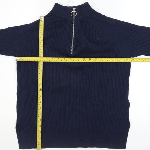 Marks and Spencer Womens Blue Knit 1/2 Zip High Neck Jumper Size M