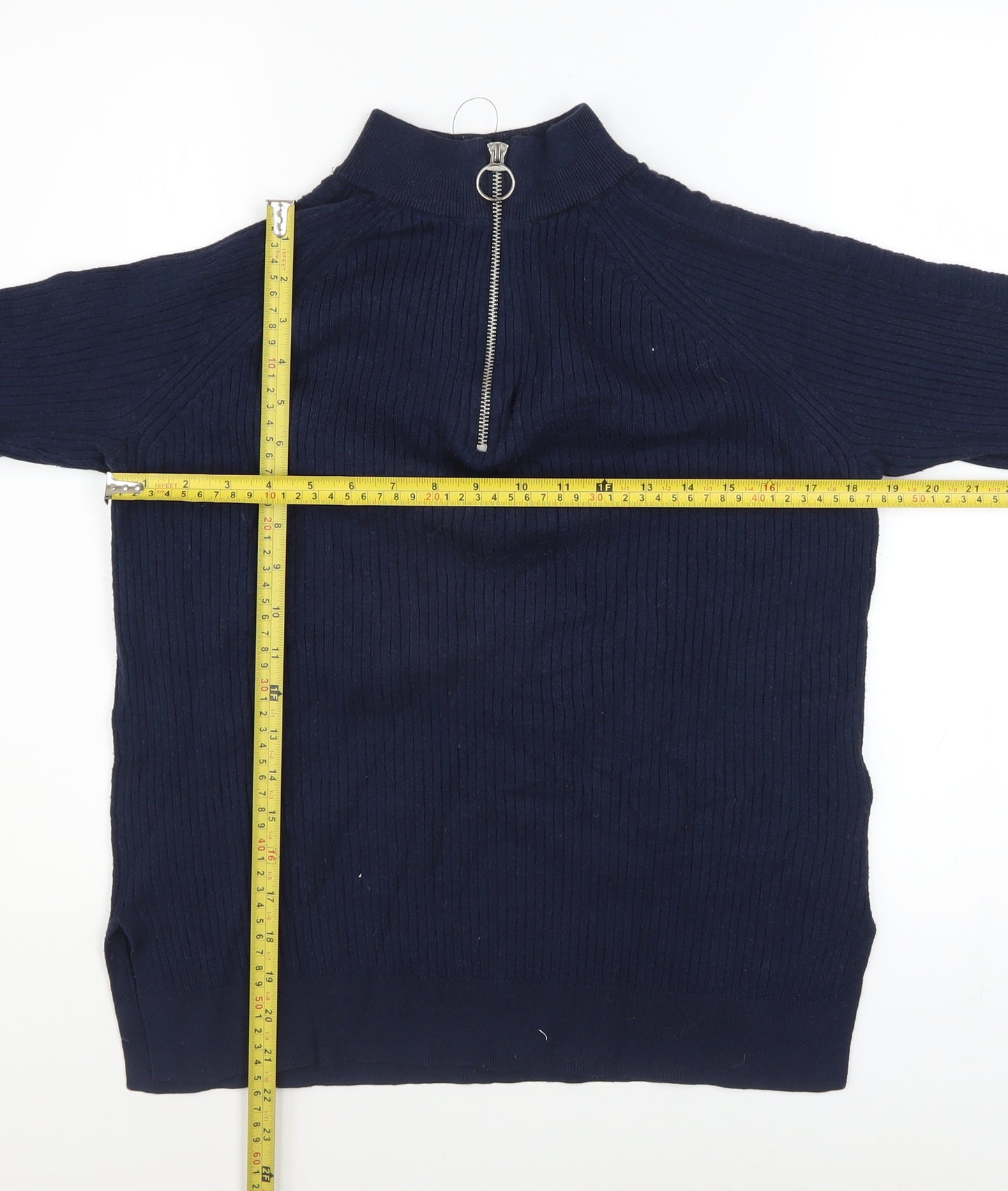 Marks and Spencer Womens Blue Knit 1/2 Zip High Neck Jumper Size M