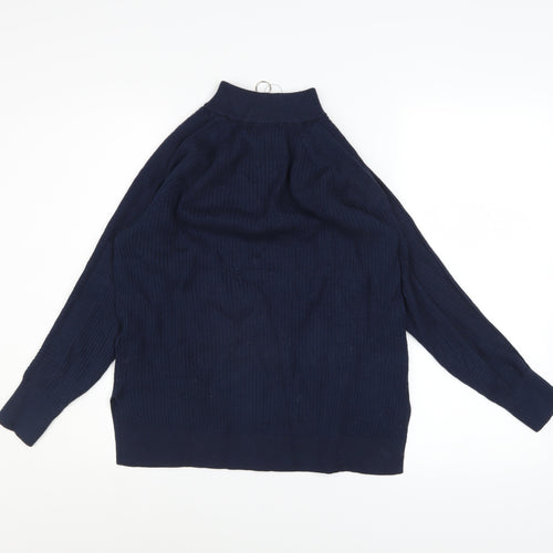 Marks and Spencer Womens Blue Knit 1/2 Zip High Neck Jumper Size M