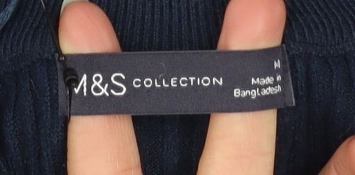 Marks and Spencer Womens Blue Knit 1/2 Zip High Neck Jumper Size M