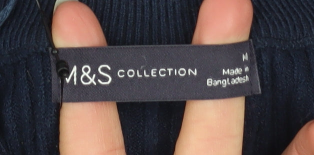Marks and Spencer Womens Blue Knit 1/2 Zip High Neck Jumper Size M