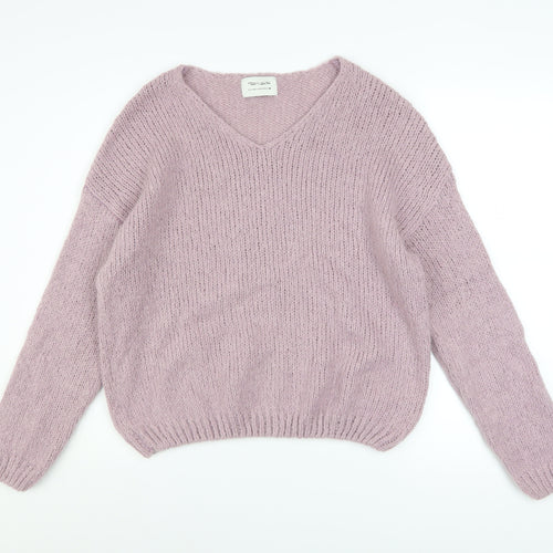 Teddy Smith Women’s Purple Mohair Blend V-Neck Chunky Knit Jumper XS