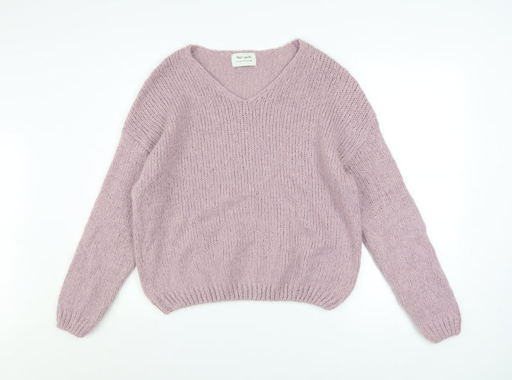 Teddy Smith Women’s Purple Mohair Blend V-Neck Chunky Knit Jumper XS
