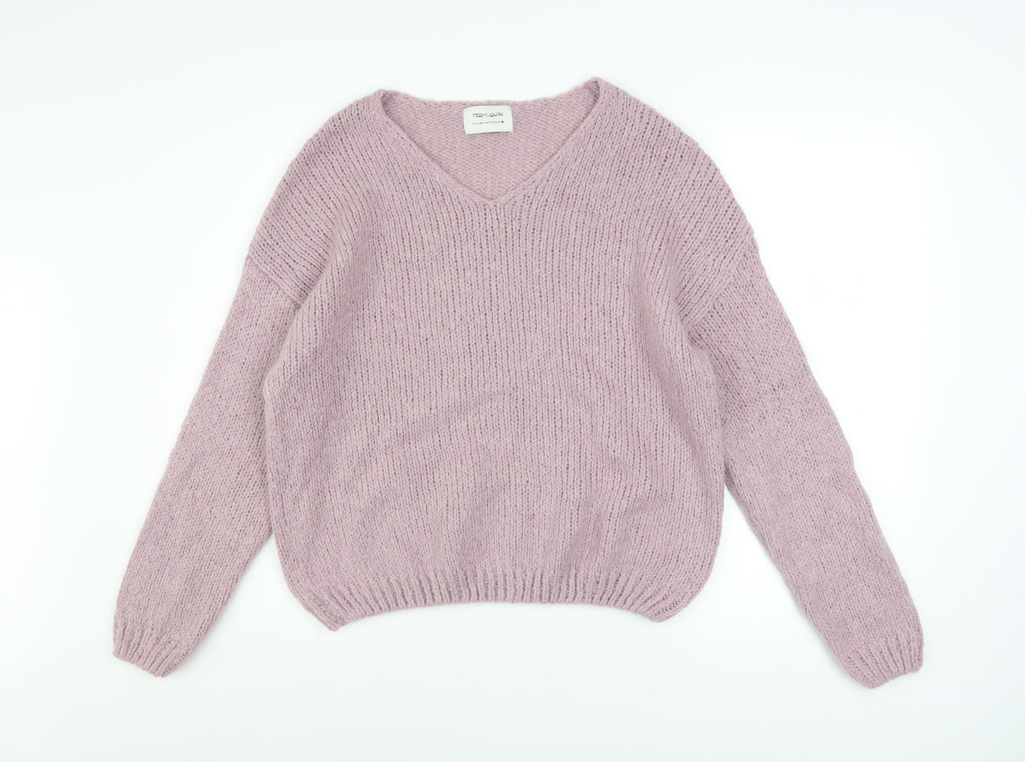Teddy Smith Women’s Purple Mohair Blend V-Neck Chunky Knit Jumper XS