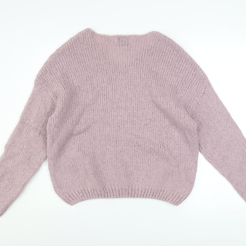 Teddy Smith Women’s Purple Mohair Blend V-Neck Chunky Knit Jumper XS