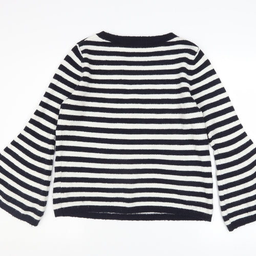 Tu Women’s Black Striped Embroidered Heart Flared Sleeve Jumper Size 12