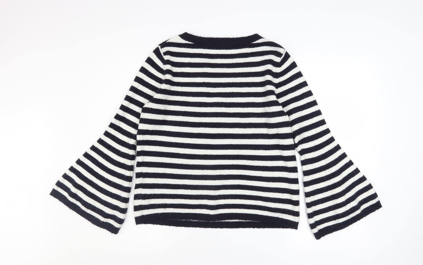 Tu Women’s Black Striped Embroidered Heart Flared Sleeve Jumper Size 12