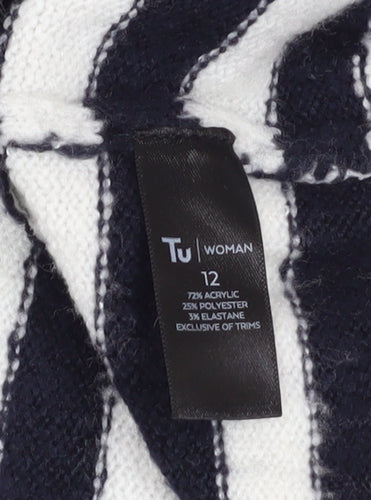 Tu Women’s Black Striped Embroidered Heart Flared Sleeve Jumper Size 12