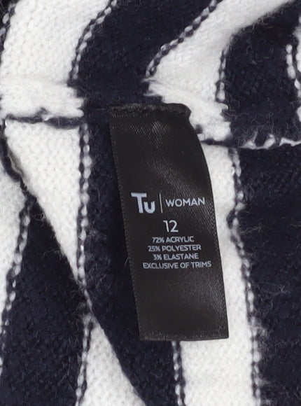 Tu Women’s Black Striped Embroidered Heart Flared Sleeve Jumper Size 12