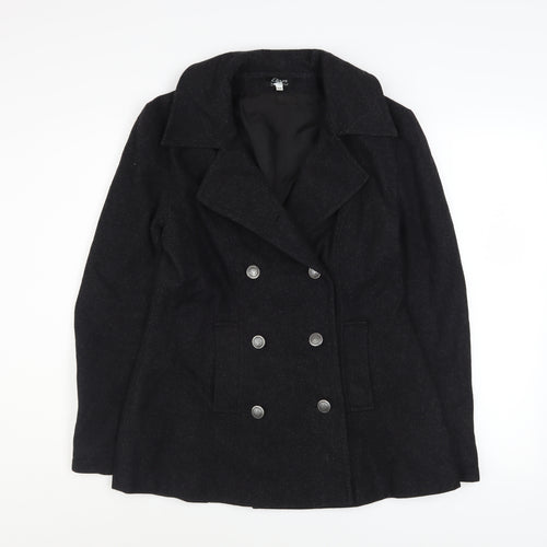 Etam Women’s Black Wool Pea Coat Medium Classic Double Breasted Jacket