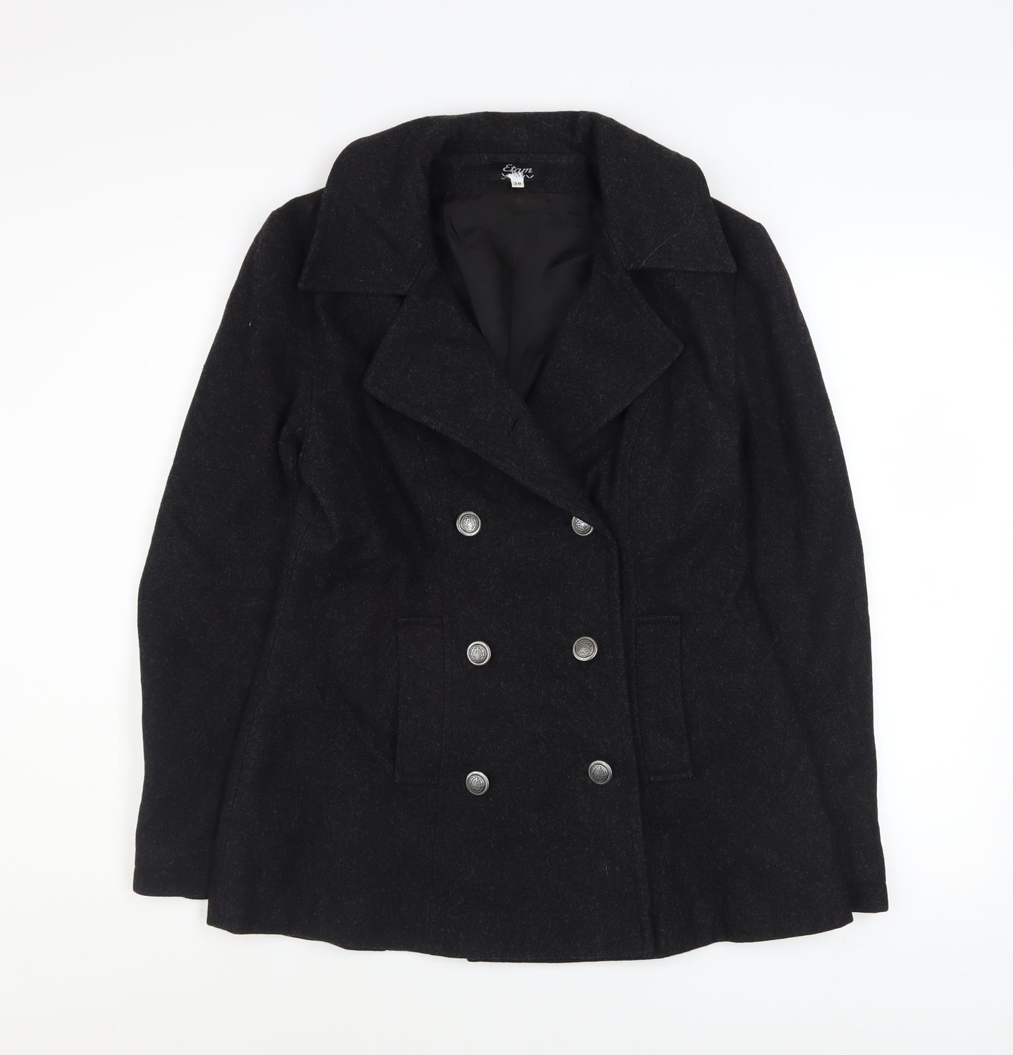 Etam Women’s Black Wool Pea Coat Medium Classic Double Breasted Jacket