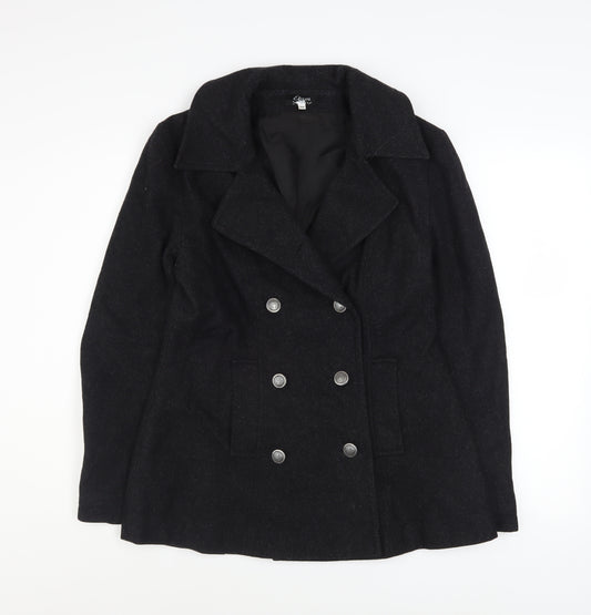 Etam Women’s Black Wool Pea Coat Medium Classic Double Breasted Jacket