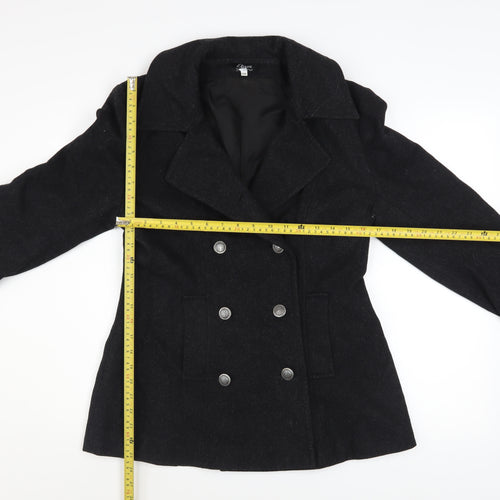 Etam Women’s Black Wool Pea Coat Medium Classic Double Breasted Jacket
