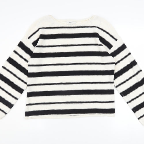 Marks and Spencer Women’s Ivory Black Striped Knit Jumper Medium