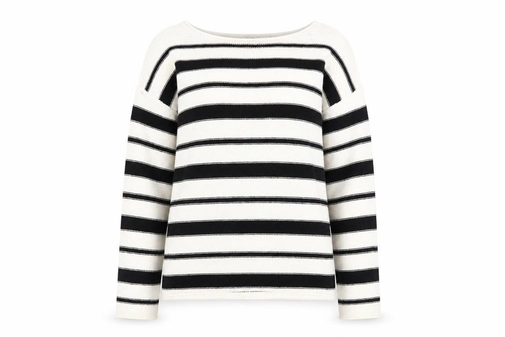 Front view of Marks & Spencer Women’s Ivory Black Striped Knit Jumper Medium
