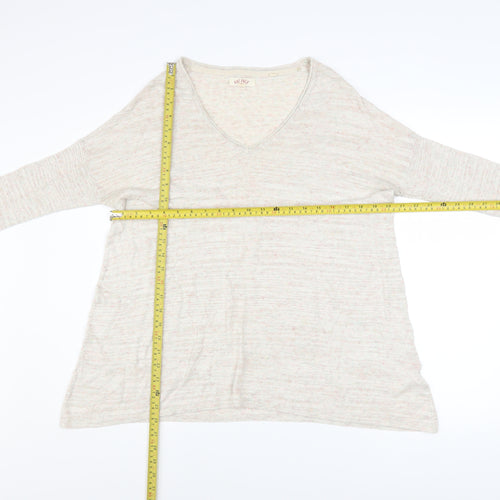 Fat Face Women's Beige V-Neck Long Sleeve Cotton Blend Pullover Jumper Size 8