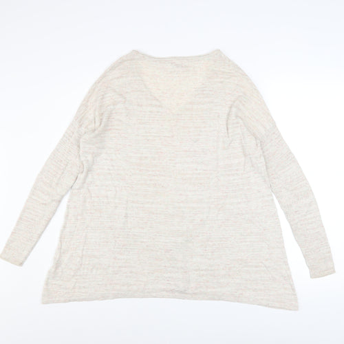 Fat Face Women's Beige V-Neck Long Sleeve Cotton Blend Pullover Jumper Size 8