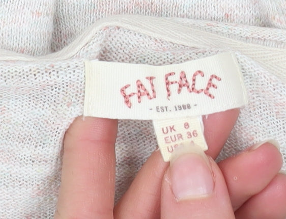 Fat Face Women's Beige V-Neck Long Sleeve Cotton Blend Pullover Jumper Size 8