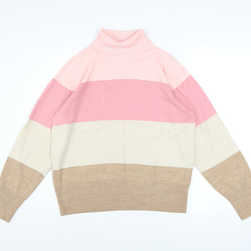 Marks and Spencer Women's Multicoloured Roll Neck Striped Jumper Size 14