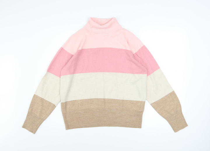 Marks and Spencer Women's Multicoloured Roll Neck Striped Jumper Size 14
