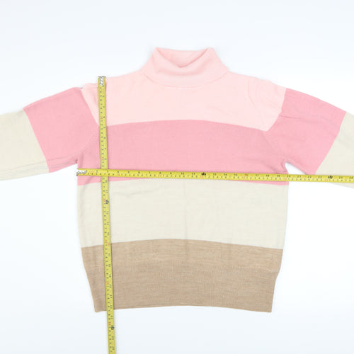 Marks and Spencer Women's Multicoloured Roll Neck Striped Jumper Size 14