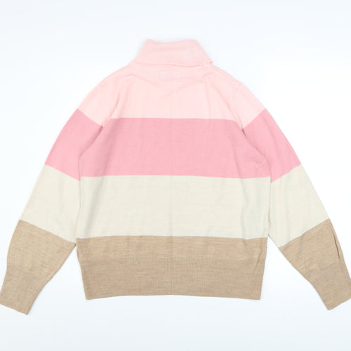 Marks and Spencer Women's Multicoloured Roll Neck Striped Jumper Size 14
